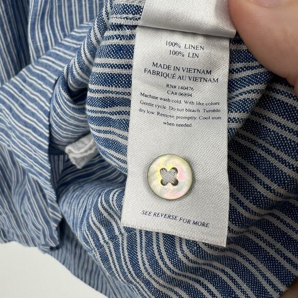 Faherty Gemina 100% Linen Mini Shirt Dress Pintuck Striped Blue White Size Small - Picture 9 of 9